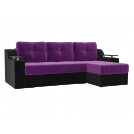 Угловой диван Сенатор, микровельвет, правый угол (фиолетовый, черный)